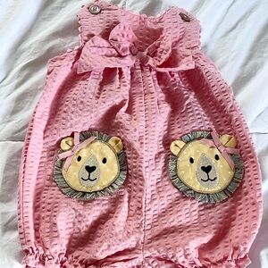 9 month Baby girl pink romper with cute lion detail